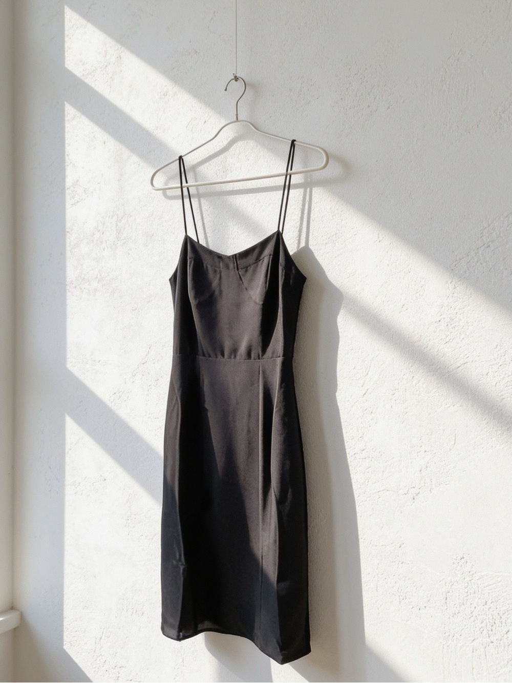Forever 21 Black Satin Midi Slip Dress with Double Spaghetti Straps
